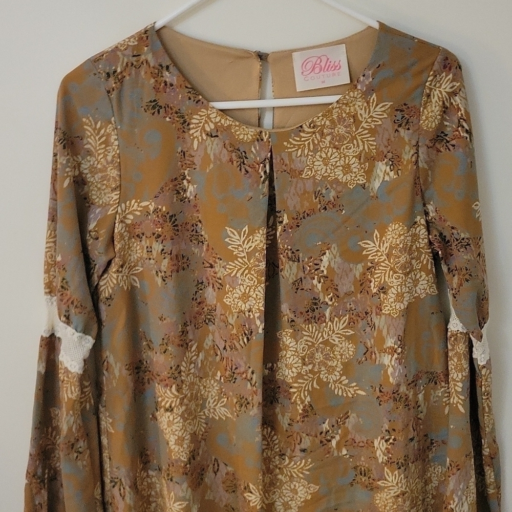 BLISS COUTURE Floral Flare Sleeve Lace Romantic Jumper Mini Festival Dress - Picture 5 of 11